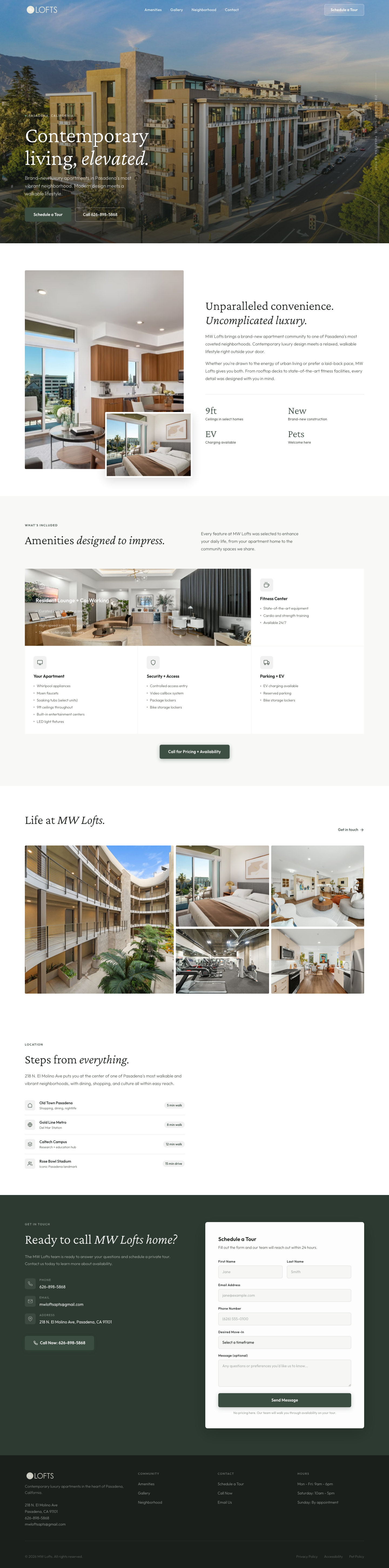 MW Lofts website — desktop view